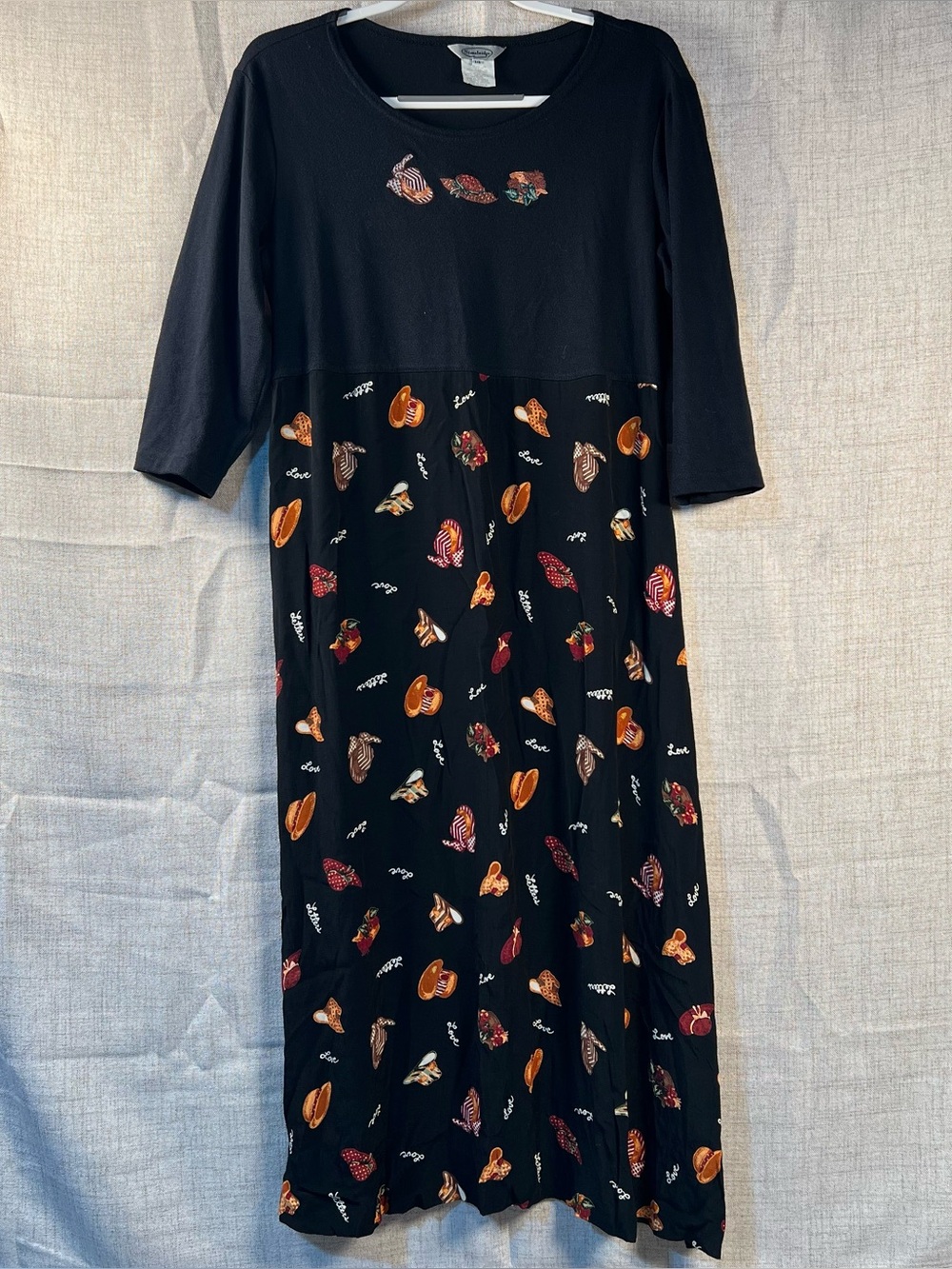 Vintage Dress Fall Autumn Stonebridge 3 Quarter Sleeves Black Maxi Hats Women 14